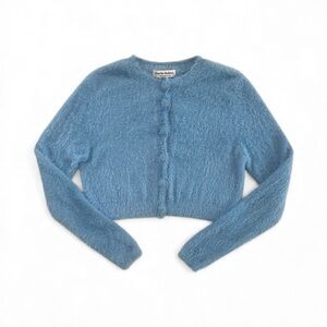 CHARLIE HOLIDAY Lenny Fuzzy Blue Cropped Buttoned Cardigan Size 4